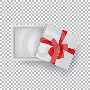 Open gift box with a red bow isolated on a transparent hair dryer. Vector illustration.