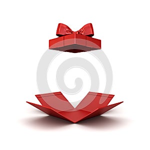 Open gift box or red present box with red ribbon bow isolated on white background