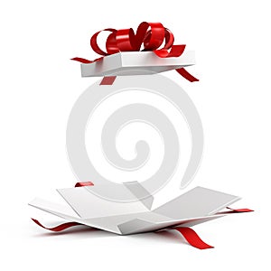 Open gift box with red ribbon