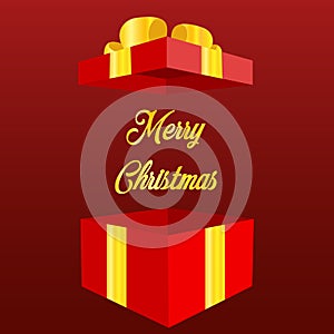 Open gift box with text Merry Christmas and Happy New Year holiday.