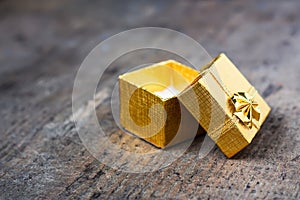 Open gift on a wooden table