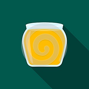 Open glass honey jar icon, flat style