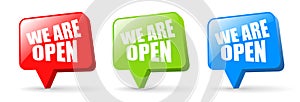 We are open glass web buttons