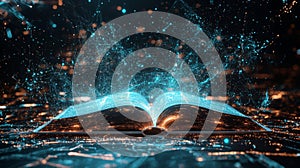 Open Glowing Book With Digital Light
