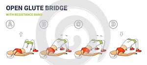 Open Glute Bridge With Resistance Band Girl Home Workout Exercise Colorfull Concept.