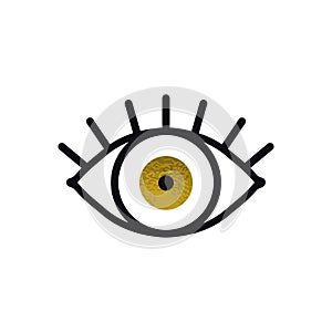 Open gold eye line icon on white background. Look, see, sight, view sign and symbol. Vector linear graphic element