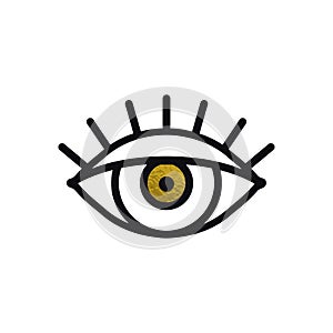 Open gold eye line icon on white background. Look, see, sight, view sign and symbol. Vector linear graphic element