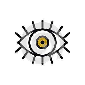 Open gold eye line icon on white background. Look, see, sight, view sign and symbol. Vector linear graphic element