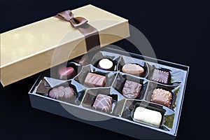 Open golden chocolate box