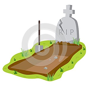 Open grave and headstone Concept for Halloween day