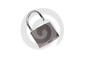 Open gray padlock with no key, isolated on white background