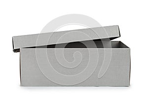 Open gray shoe box