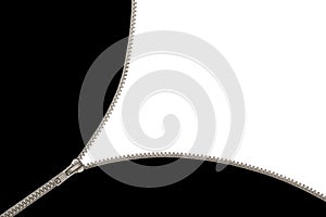 Open gray zip in black white background