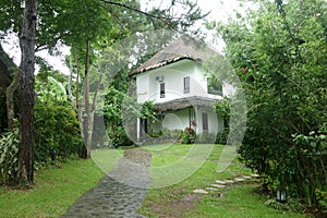 Open Green Garden with a White House