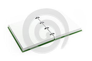Open Green Notebook 3d Rendering on white