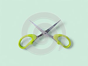 Open Green Scissors on a Pastel Background