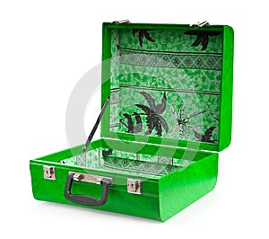 Open green suitcase