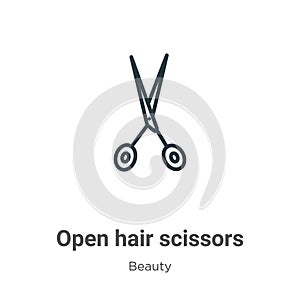Open hair scissors outline vector icon. Thin line black open hair scissors icon, flat vector simple element illustration from