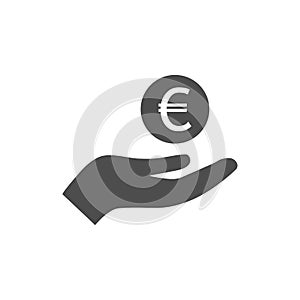 Open hand and euro icon. Vector illustration. Flat design