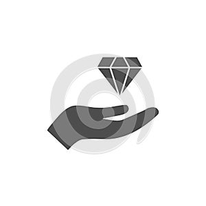 Open hand icon with diamond icon. Vector illustration. Flat design