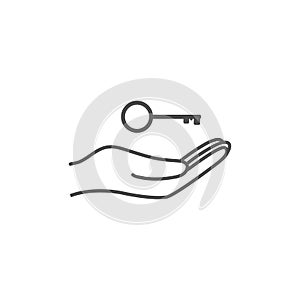 Open hand icon with key icon. Vector illustration. Flat design