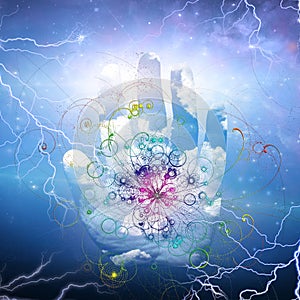 Open hand and particle photo