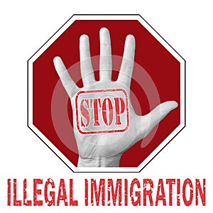 Open hand with the text stop illegal immigration