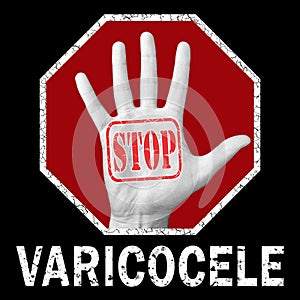 Open hand with the text stop varicocele
