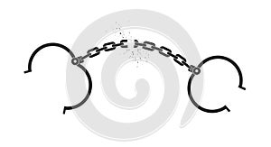 Open handcuffs with broken chain. Flat vector illustration isolated on white