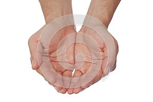 Open hands of a caucasian man