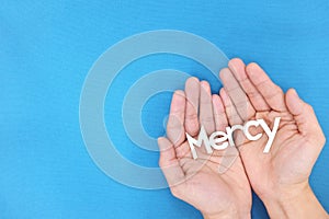 Open hands praying for mercy. Coronavirus pandemic crisis.