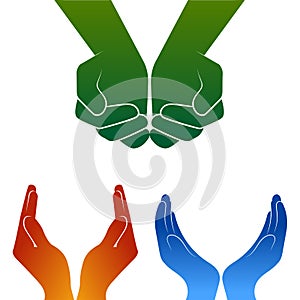 Open hands silhouette logo on white