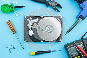 Maintenance the hard disc drive, Open hard disc drive, disc and Electronic tools