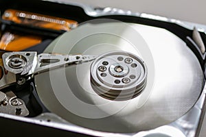 Open hard disk close up