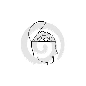 open head with brain icon. Element of idea and solutions for mobile concept and web apps. Thin line icon for website design and d