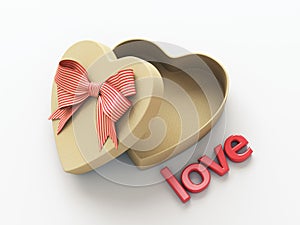 Open heart shaped gift box with bow