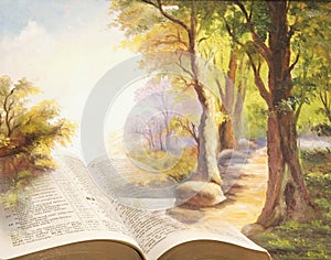 open holy bible book scripture psalms path peace prayer pray god christ jesus trees pathway 