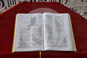 Open Holy bible at Our Lady of Angels Church, 4th oldest church, Pondicherry