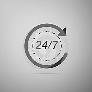 Open 24 hours a day and 7 days a week icon isolated on grey background. All day cyclic icon. Flat design. Vector