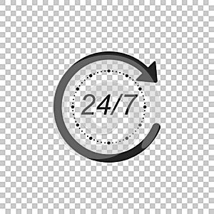 Open 24 hours a day and 7 days a week icon isolated on transparent background. All day cyclic icon