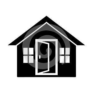 Open House with Door Flat Vector Design