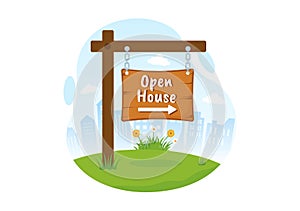 Open House for Inspection Property Welcome to Your New Home Real Estate Service in Flat Cartoon Hand Drawn Templates Illustration