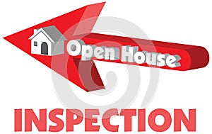 Open House in red arrow pointing to a 3D house for inspec