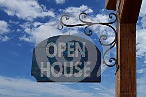 Open house wooden vintage sign