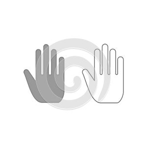 Open human hand icon. Grey set .