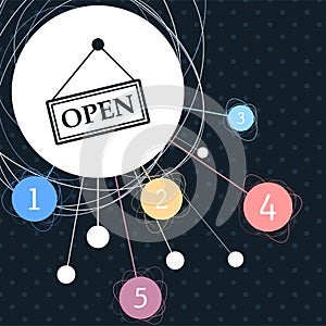 Open Icon with the background to the point and with infographic style.