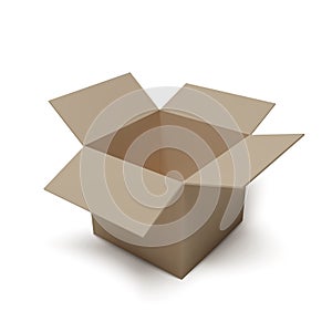 Open isometric box. Empty paper parcel. Realistic carton. Vector illustration