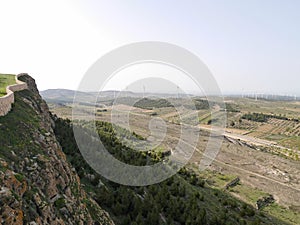 Open landscape of Castile la Mancha seen from castle in Penas de San Pedro. Albacete, Spain.
