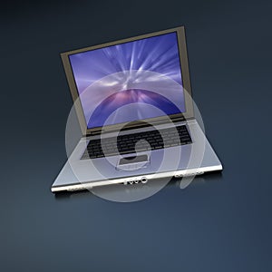 Open laptop with abstract screen saver