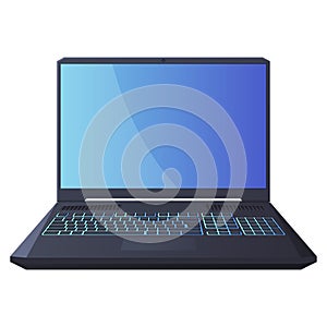 Open laptop front view vector flat illustration. Computer notebook with blank empty screen